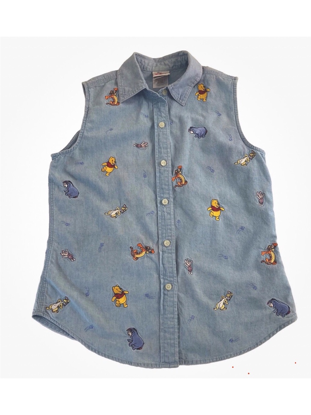 Vtg 90s Disney Store Shirt Womens Small Sleeveless Winnie The Pooh Button Up